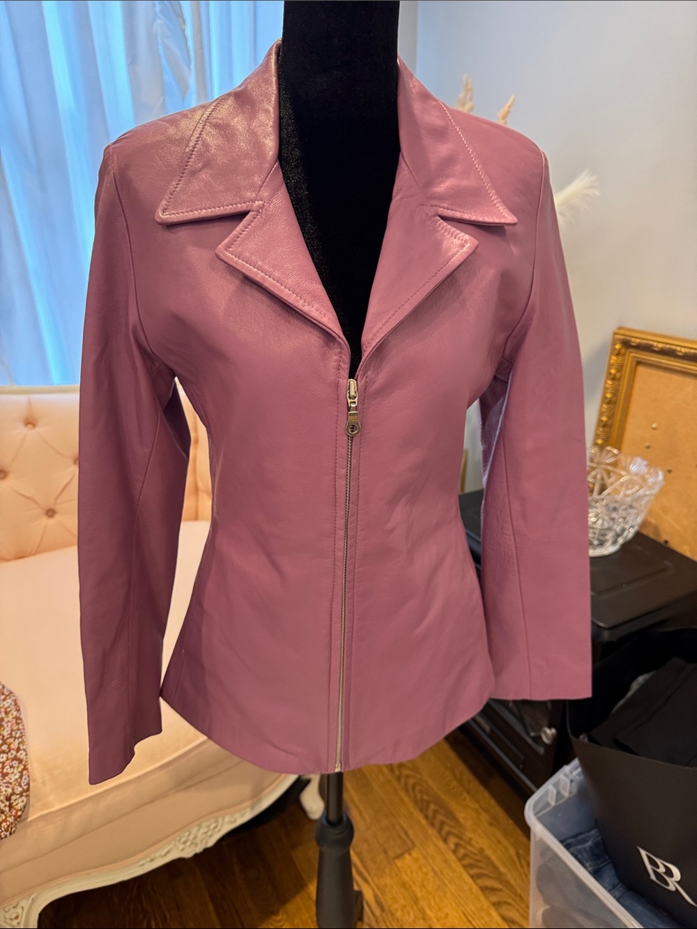 Vera Pelle lavender Leather Zip Jacket